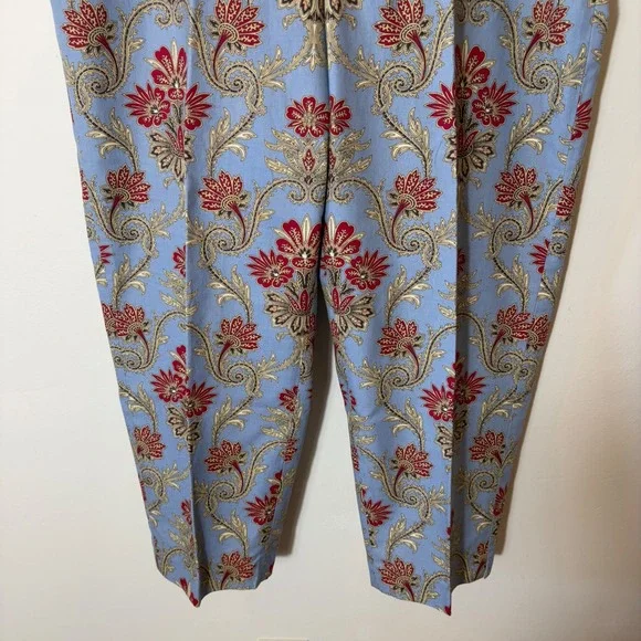 Vintage Talbots Women's Blue Floral Print Cropped Stretch Pants Size 18 Trousers - Picture 3 of 8